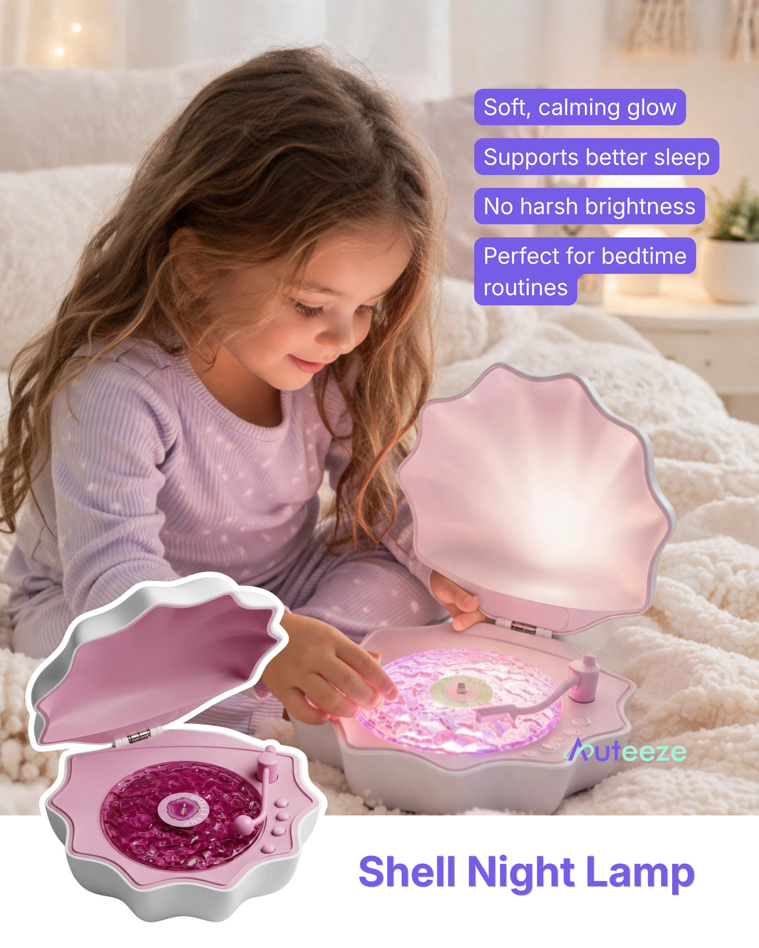 Sea Harmony Shell Lamp – Calming Light & White Noise for Kids&