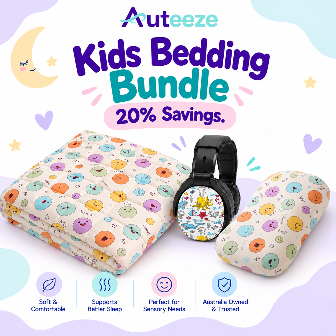 Complete Kids Sleep Bundle – Weighted Blanket + Memory Foam Pillow + Ear Muffs